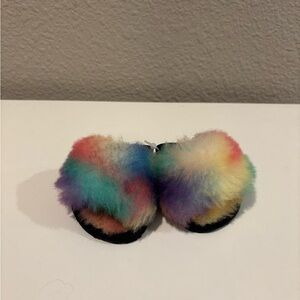 Fluff Yeah Uggs- Rainbow Fur Slide Slippers - Multi